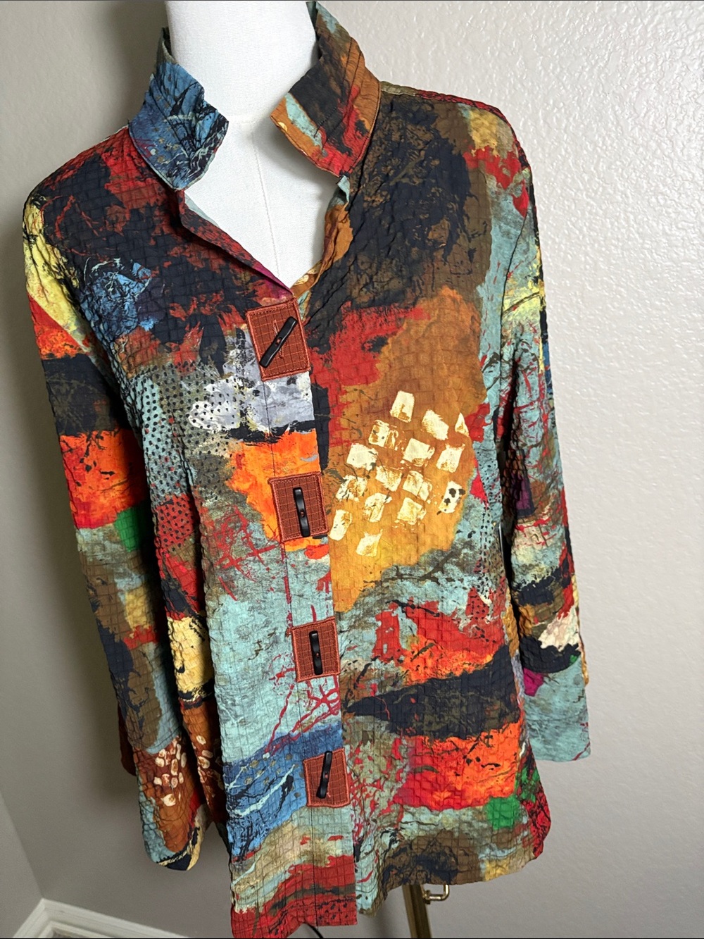 Multicolor Abstract Print Long-Sleeve Shirt Jacket